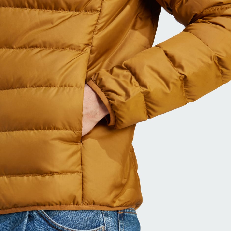 Men's Clothing - Essentials Light Down Hooded Jacket - Brown adidas Oman