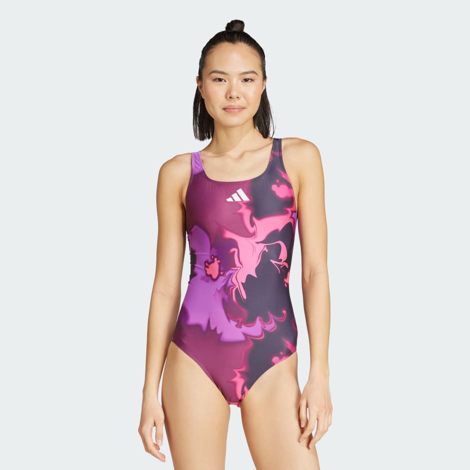 رداء سباحة بظهر على شكل حرف V ورسومات مصبوغ بطريقة الربط