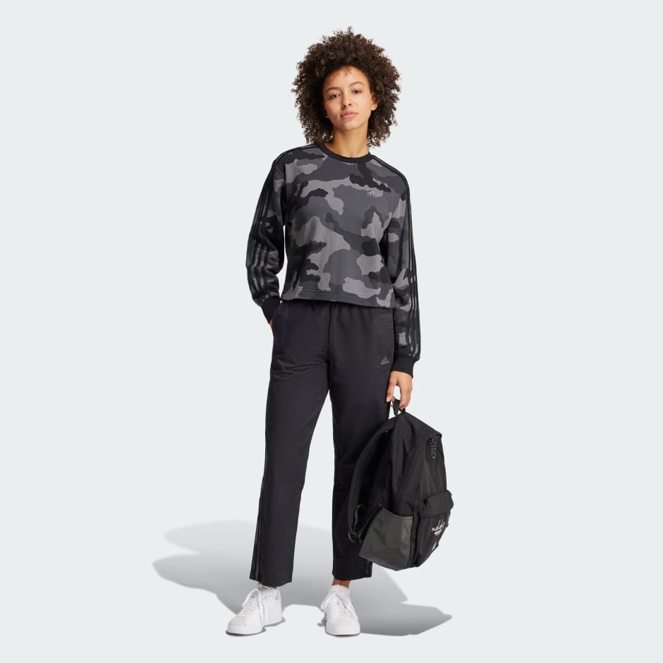 Essentials 3-Stripes Camo-Print Cropped Sweatshirt