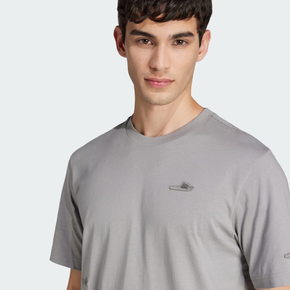 adidas Lounge Slides Graphic Tee - Grey | adidas UAE