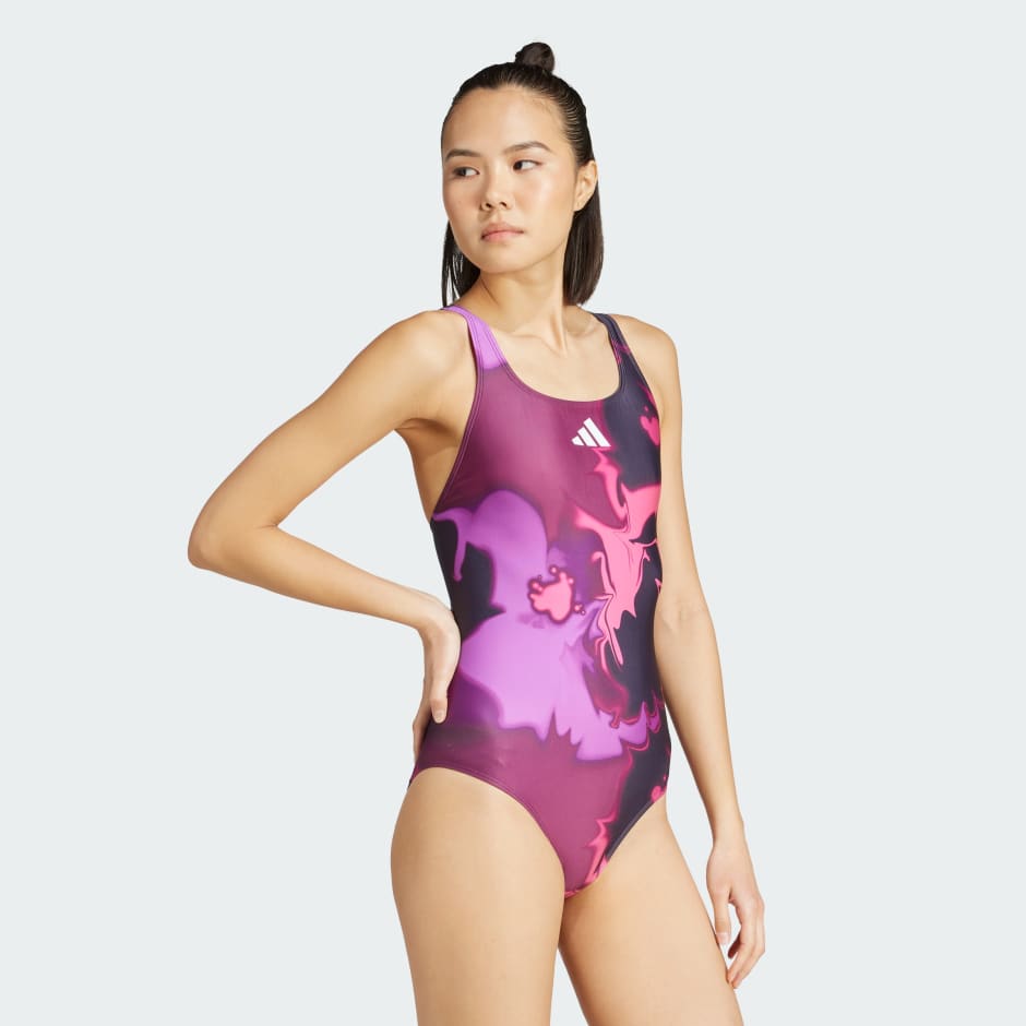 رداء سباحة بظهر على شكل حرف V ورسومات مصبوغ بطريقة الربط