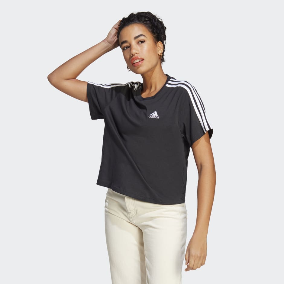 adidas Essentials 3-Stripes Jersey Crop Black Single TZ Top adidas - 