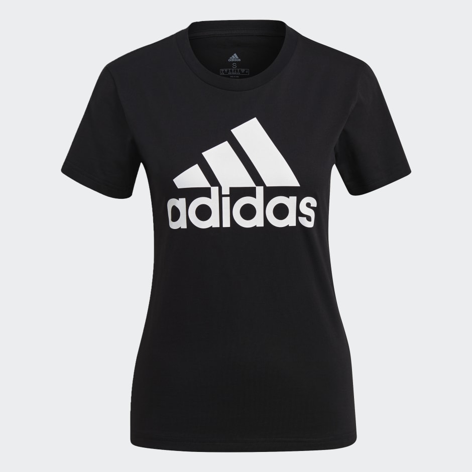 White adidas t shirt with black hot sale logo womens