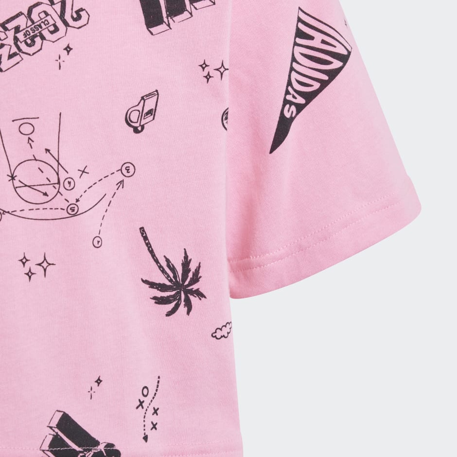 Kids Clothing - Brand Love Allover Print Crop Tee Kids - Pink | adidas Oman