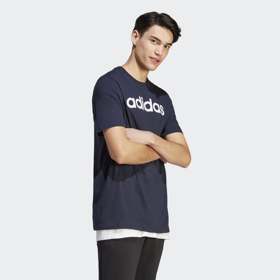 Tricou Essentials cu logo brodat liniar din tricot simplu