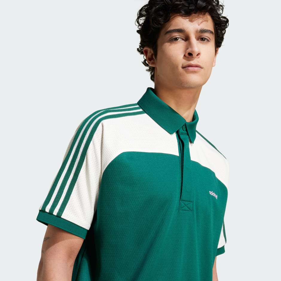 Tricou polo premium din plasă, cu 3 dungi și guler Perkins, în stilul anilor '80