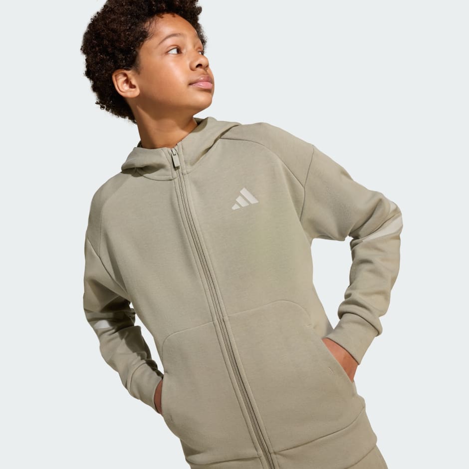 ז'קט אימון עם קפוצ'ון לילדים Future Icons 3-Stripes Full-Zip