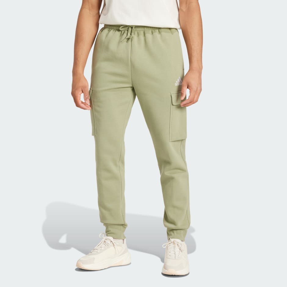 Pantaloni cargo Essentials conici din lână fleece, cu croială regular