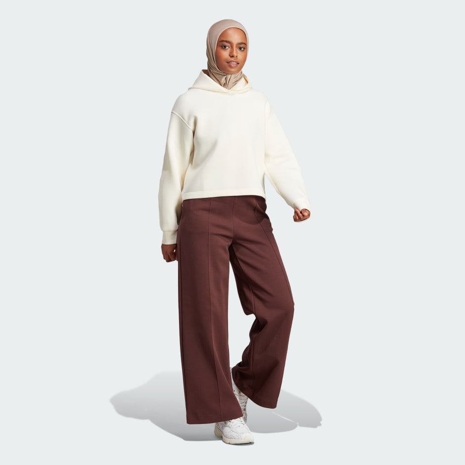 adidas Premium Essentials Wide-leg Pintuck Pants - Brown | adidas LK