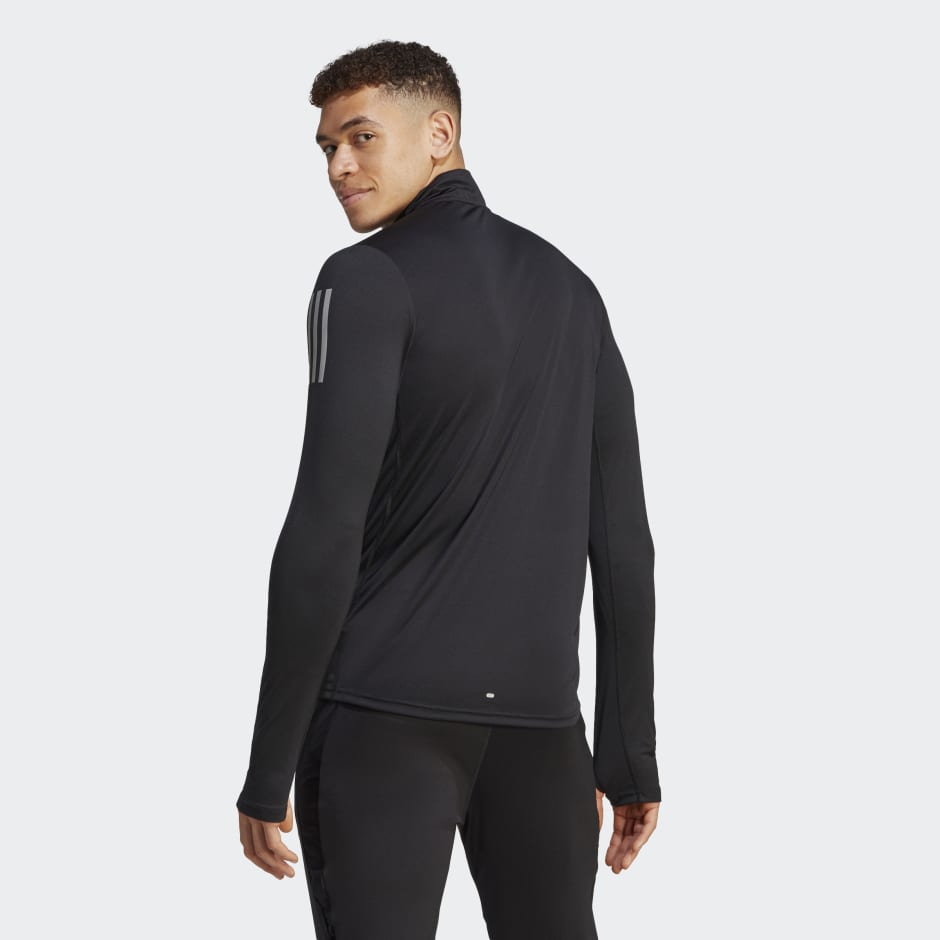 Clothing - Own the Run 1/4 Zip Long Sleeve Sweatshirt - Black | adidas ...