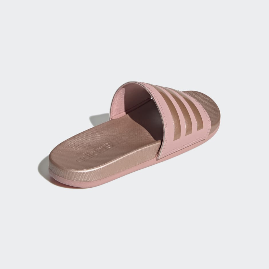 pink and gold adidas slides