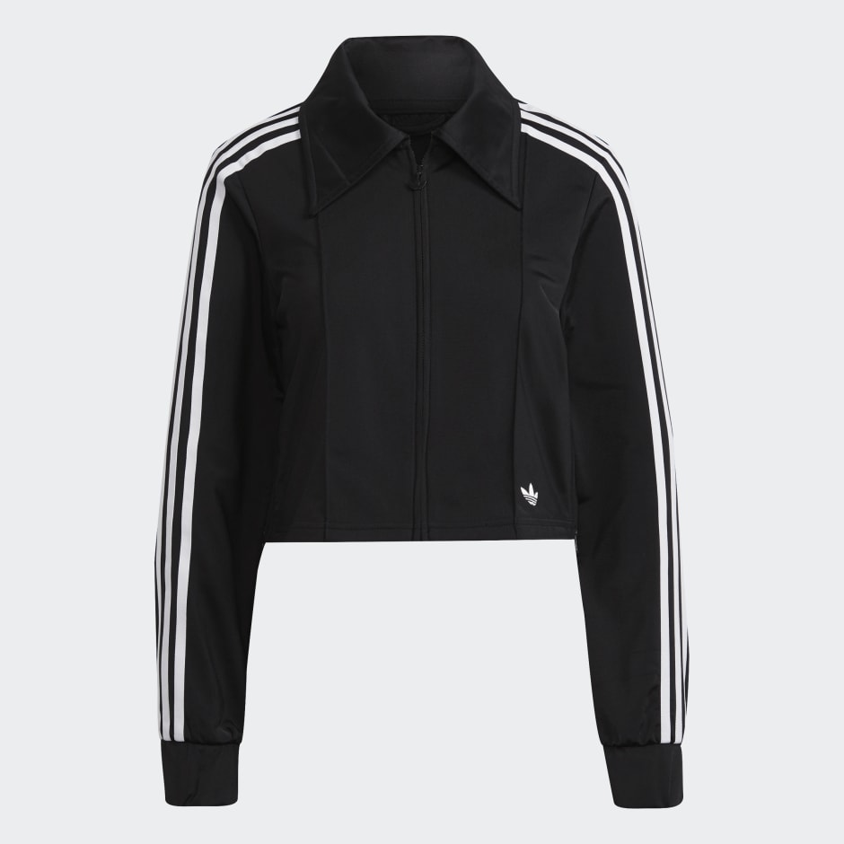 Cropped Wide Collar Track Jacket with Fashionable Side Zips