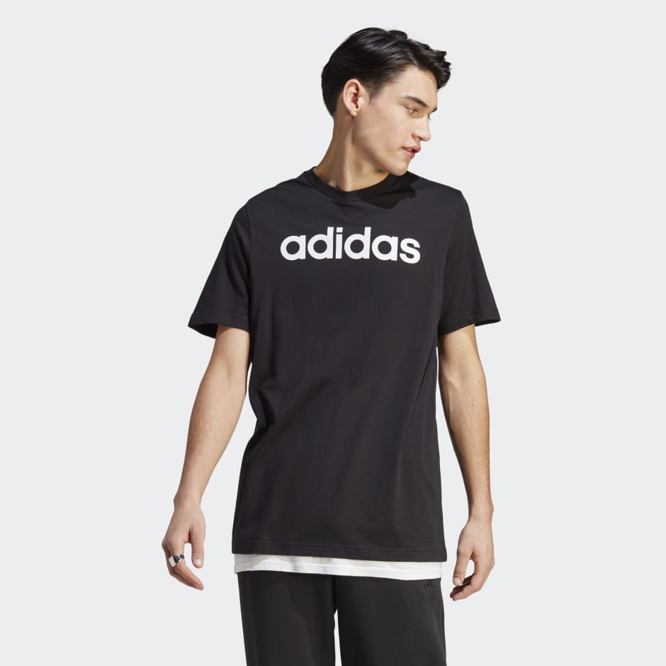 adidas Essentials Single Jersey Linear Embroidered Logo Tee - Black ...