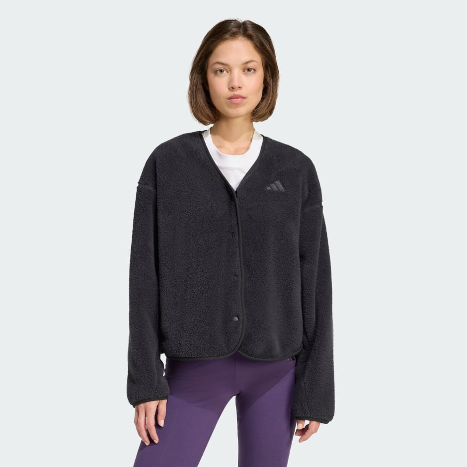 Cardigan din fleece Future Icons cu 3 dungi