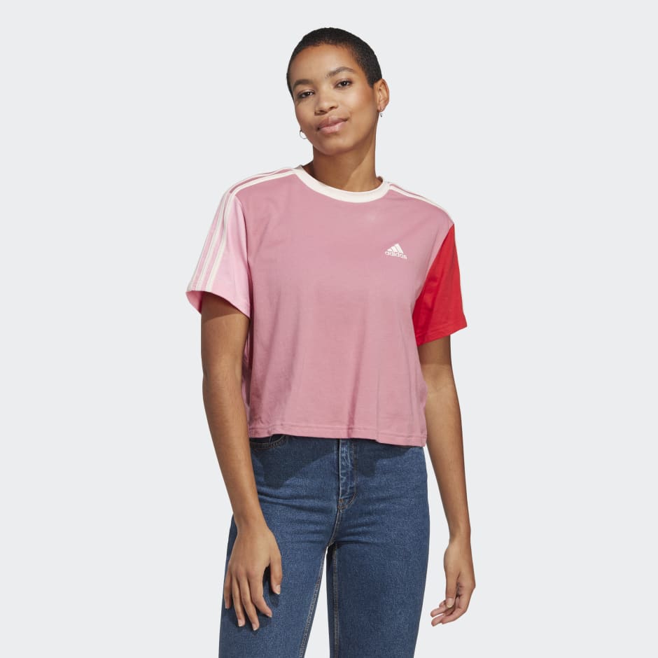 Women's Clothing Essentials 3-Stripes Single Jersey Crop Top Pink adidas Oman