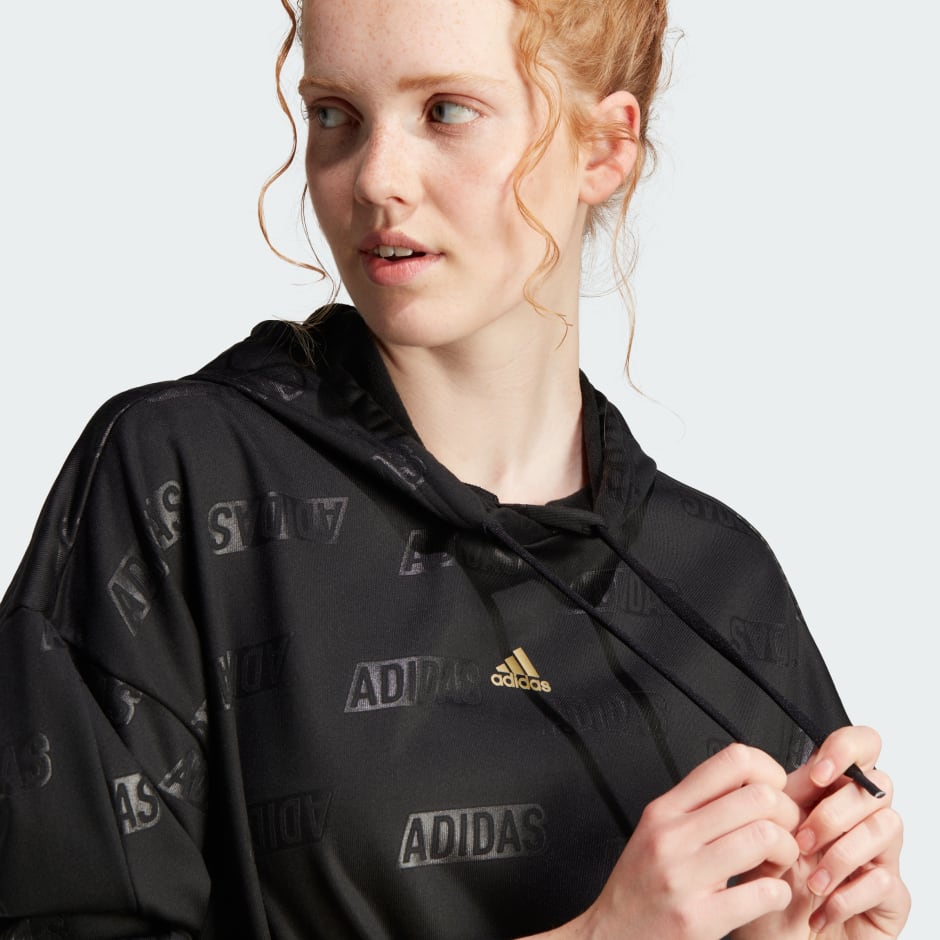 adidas Embossed Monogram Fleece Hoodie - Black