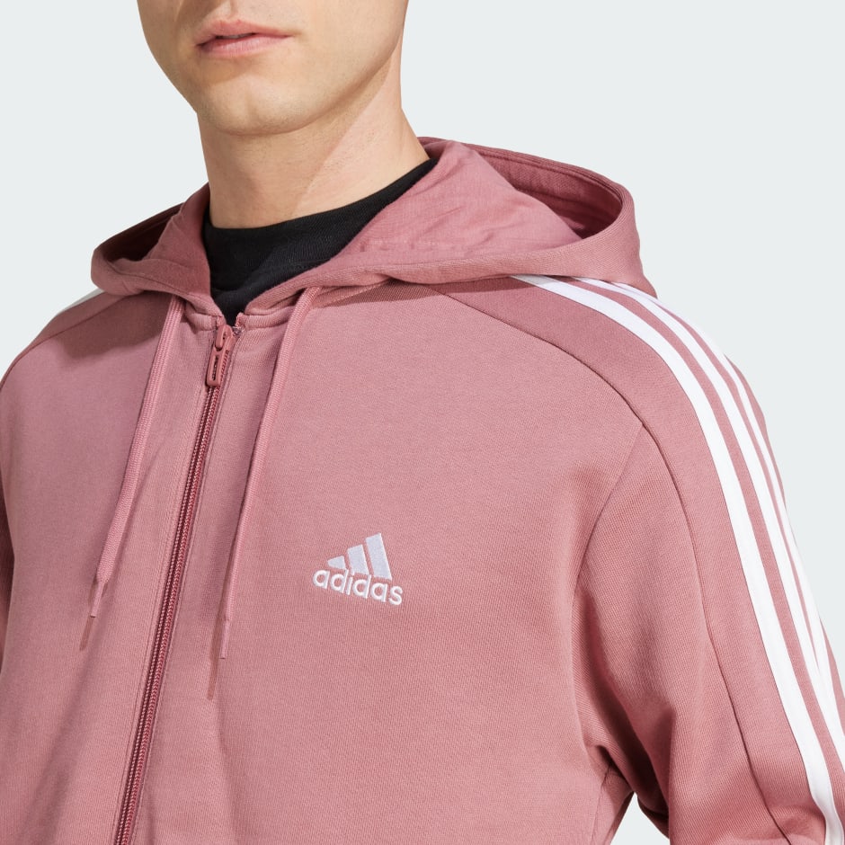 Majica Essentials 3-Stripes od frotira s kapuljačom i patentnim zatvaračem