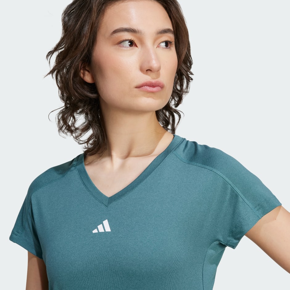 Tricou minimalist cu guler &icirc;n V Train Essentials AEROREADY