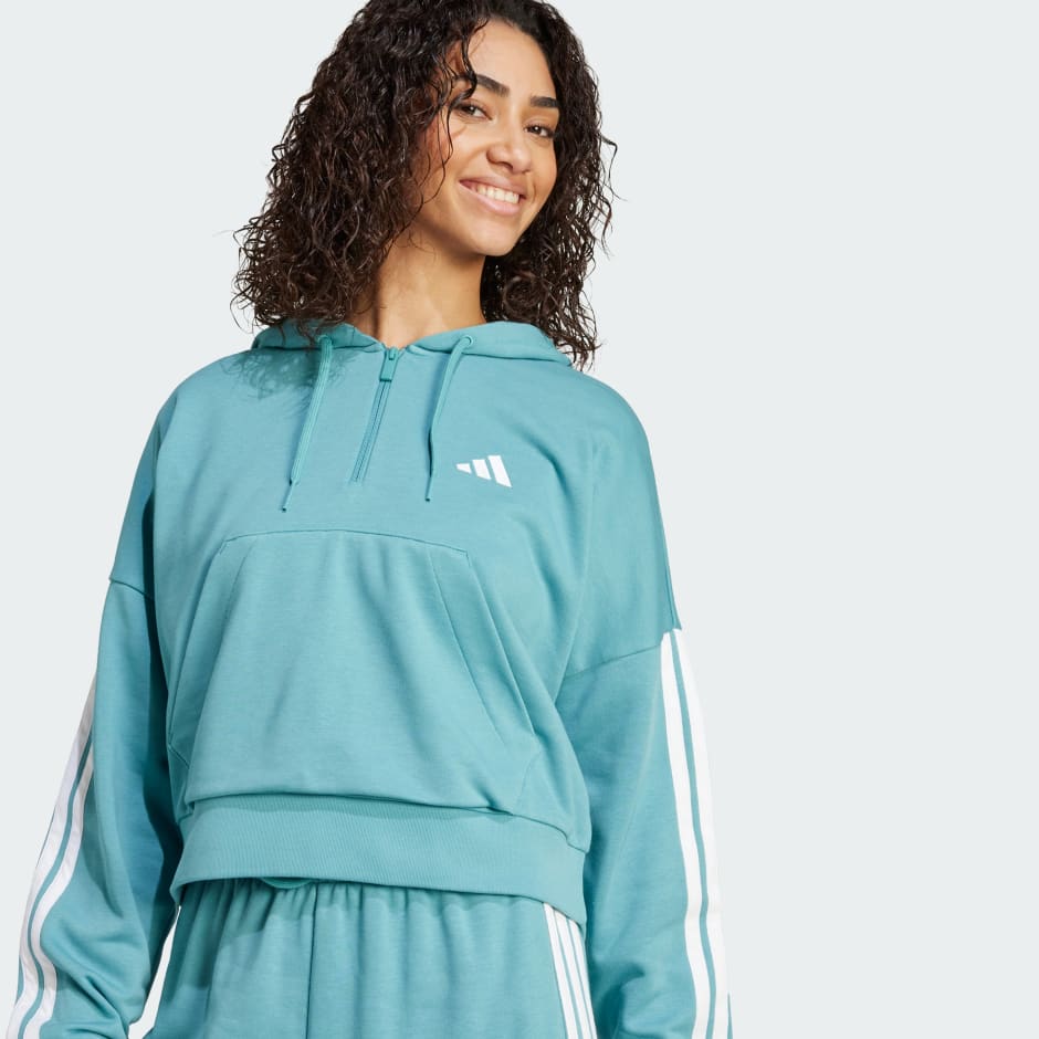 Majica s kapuljačom od francuskog frotira s patentnim zatvaračem četvrtinom duljine i tri pruge Essentials