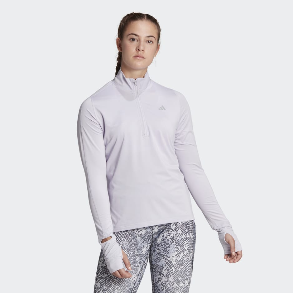 Clothing - Fast Running Half-Zip Long Sleeve Top - Purple | adidas ...