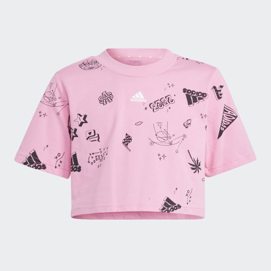 | Print Love Oman Kids Tee - Crop Allover adidas Kids Pink Brand Clothing -