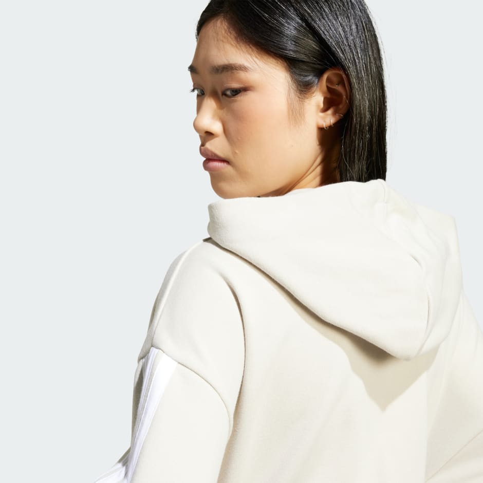 Hanorac Essentials din material plușat, cu fermoar lung și 3 dungi