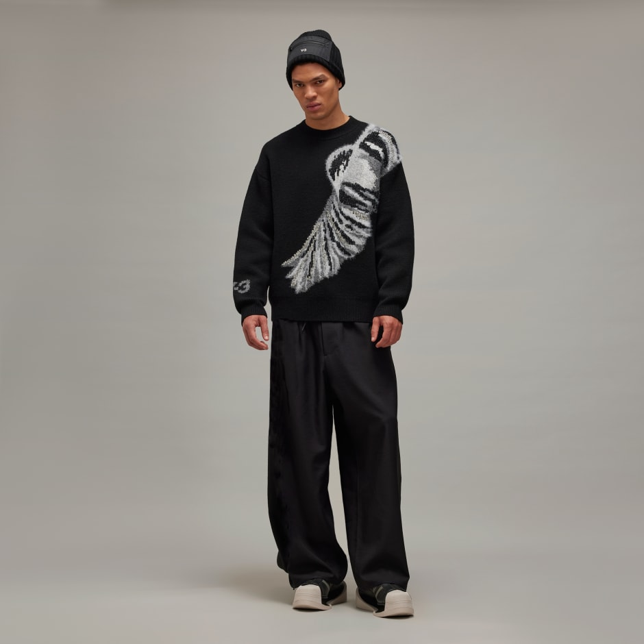 Hanorac tricotat cu model grafic Y-3, stil crew