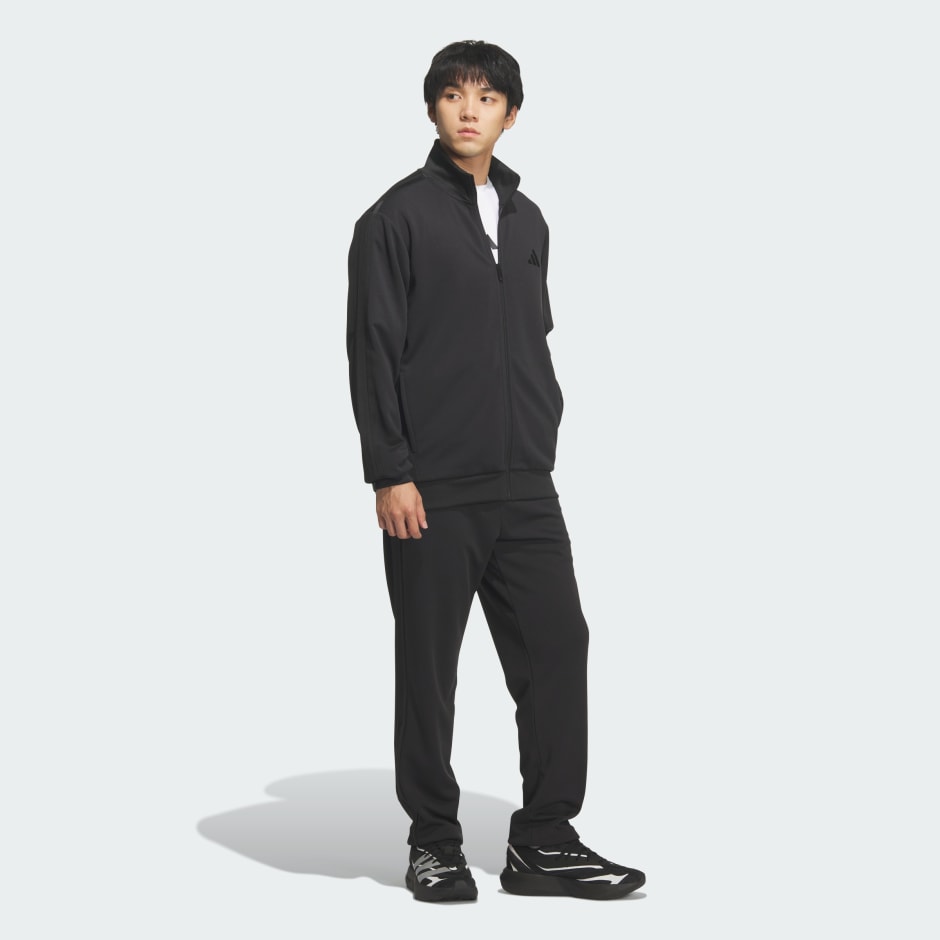 三間標準剪裁雙面針織開衩褲腳運動長褲