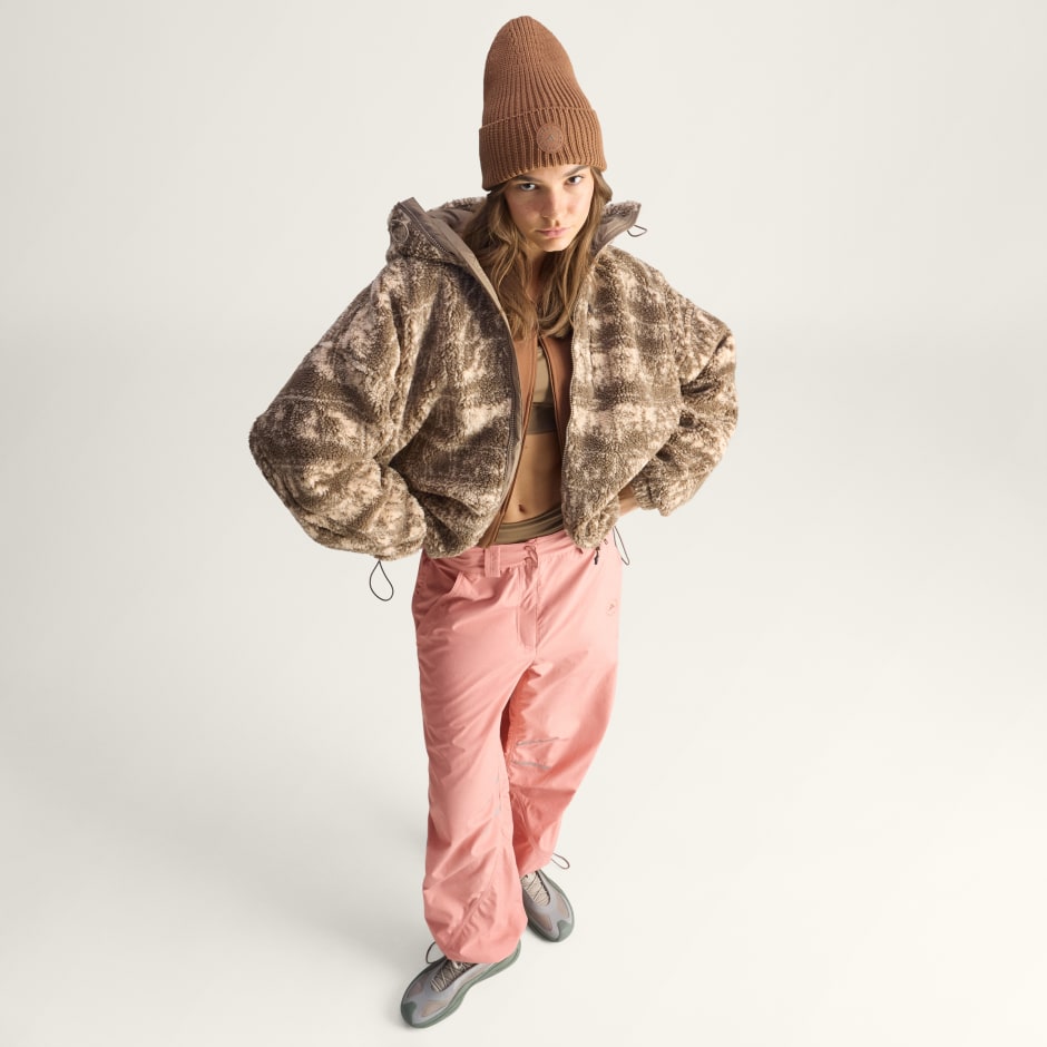 Hanorac din fleece pentru iarnă adidas By Stella McCartney cu fermoar de sus p&acirc;nă jos și imprimeu