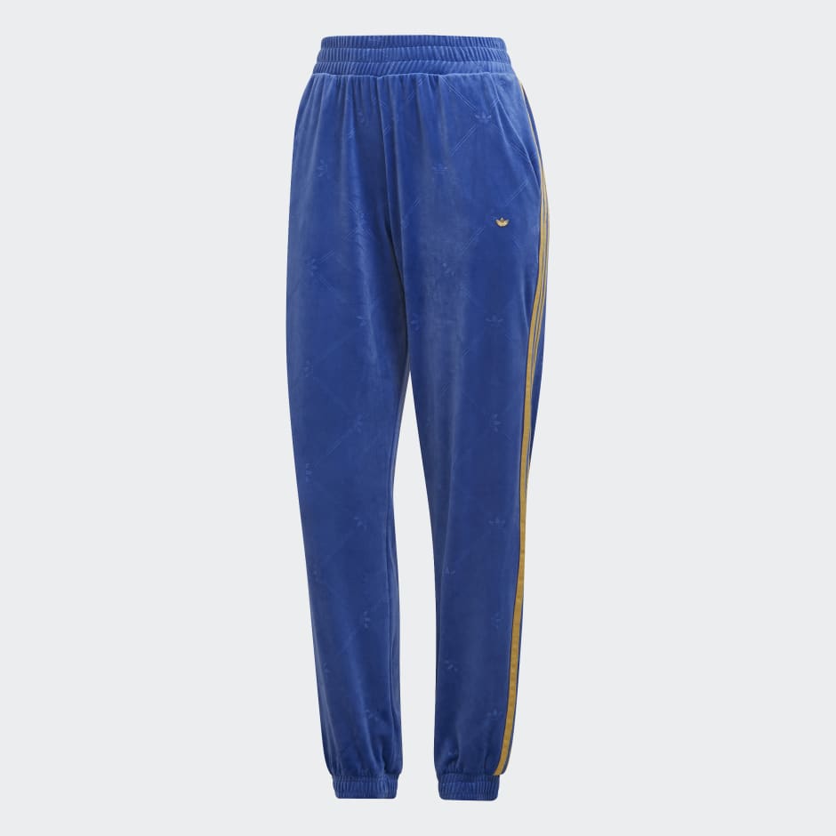 Track Pants in Velvet with Embossed adidas Originals Monogram and Gold Stripes