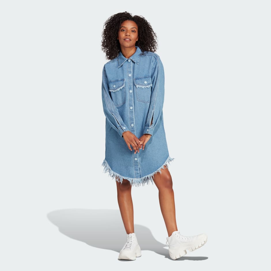 Women's Clothing - adidas Originals x KSENIASCHNAIDER Fringed Shirt Dress -  Blue