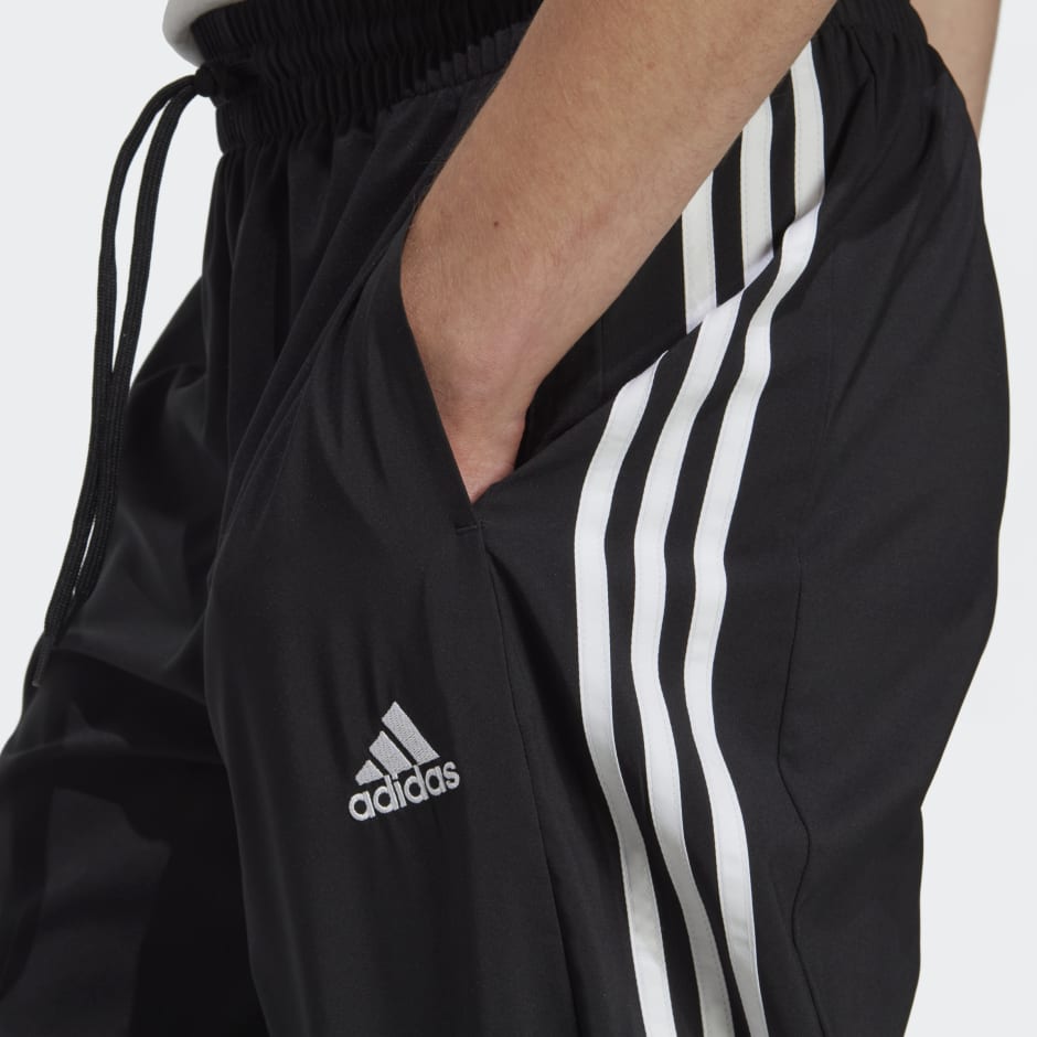adidas AEROREADY Essentials Elastic Cuff Woven 3-Stripes Pants - Black |  adidas BH