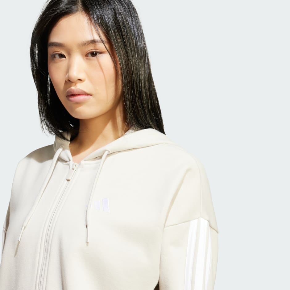 Hanorac Essentials din material plușat, cu fermoar lung și 3 dungi