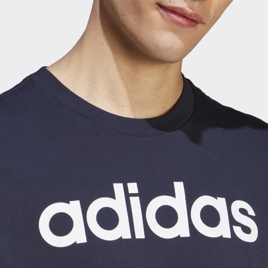 Tricou Essentials cu logo brodat liniar din tricot simplu