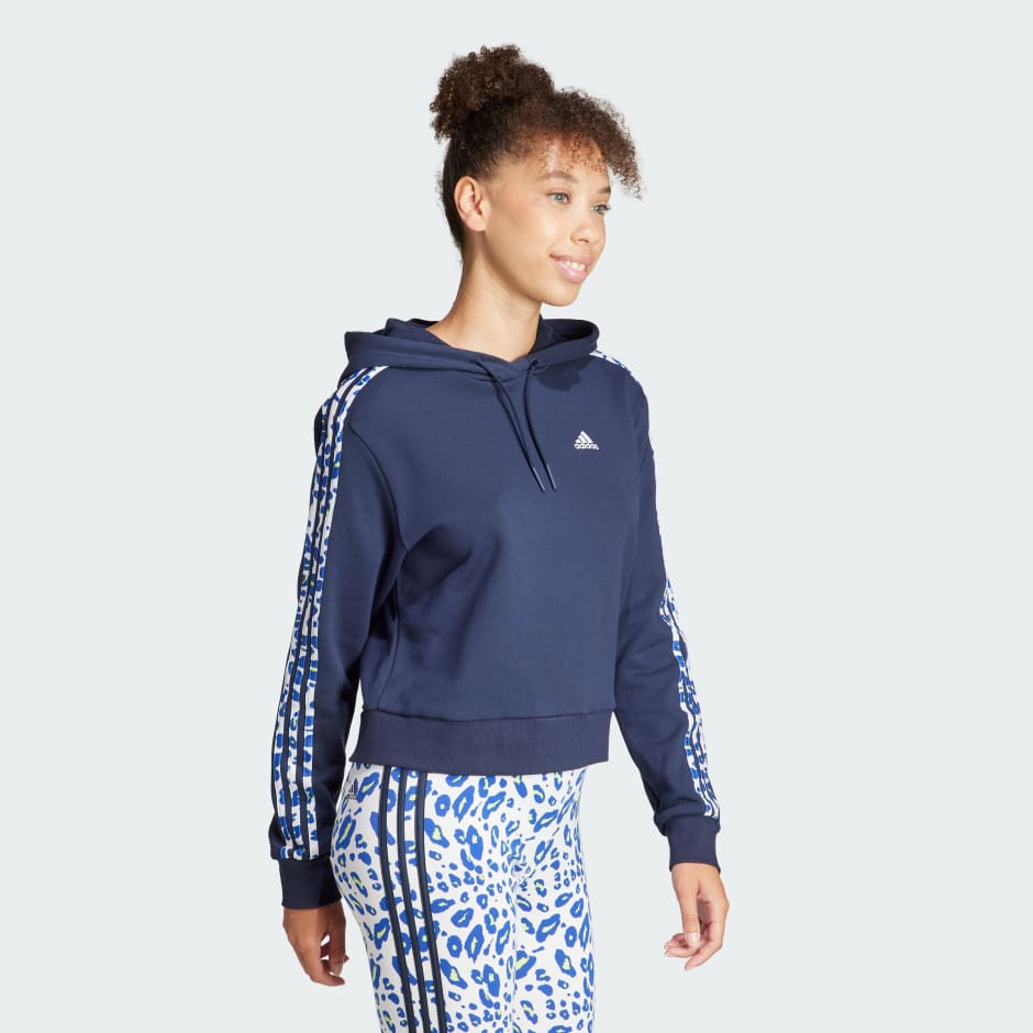 Essentials 3-Stripes Animal Print Relaxed Hoodie