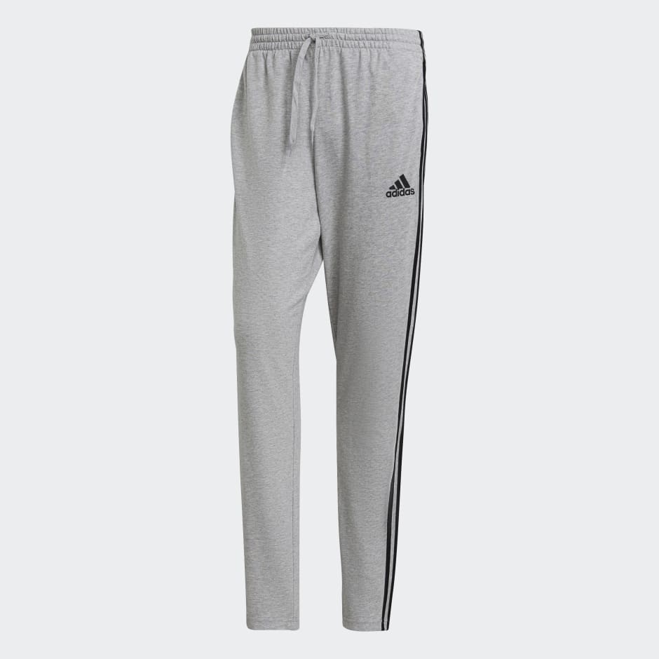 adidas Essentials Single Jersey Tapered Open Hem 3-Stripes Pants - Grey |  adidas KW