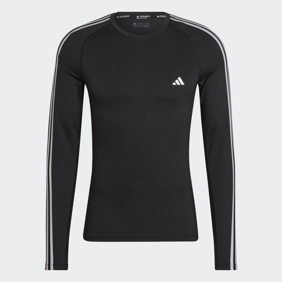 Men's Clothing - Techfit 3-Stripes Training Long Sleeve Tee - Black ...