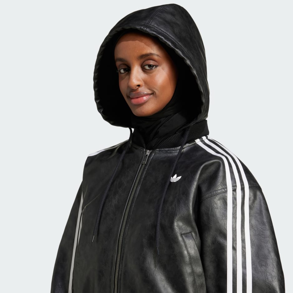 adidas 羊革 フード付きレザーアウター 2way