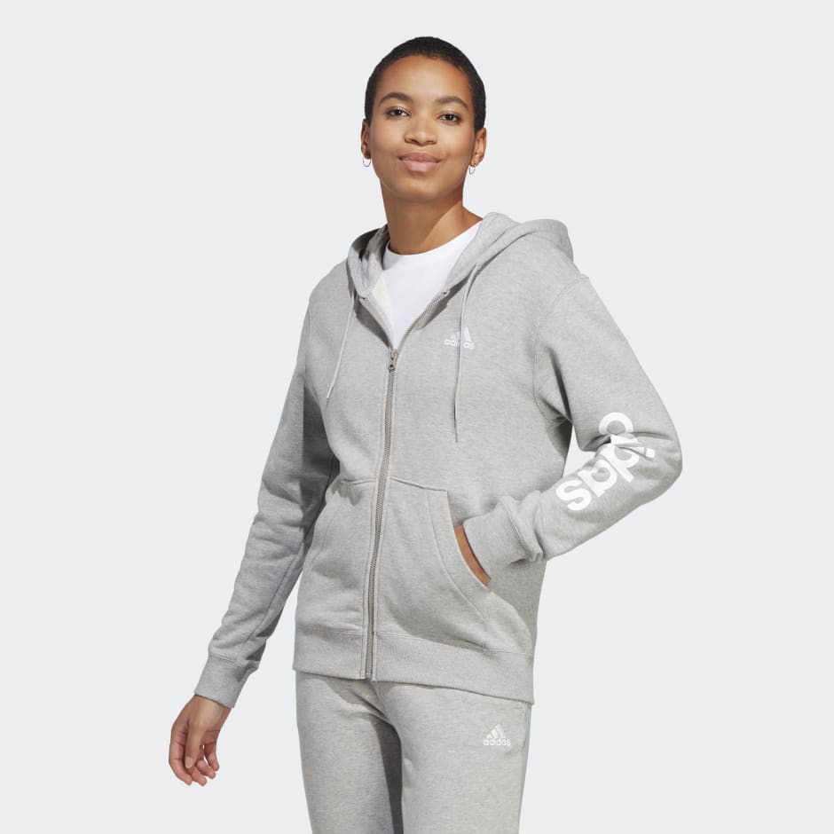Lionel Green Street Skole lærer mærke navn Women's Clothing - Essentials Linear Full-Zip French Terry Hoodie - Grey |  adidas Oman