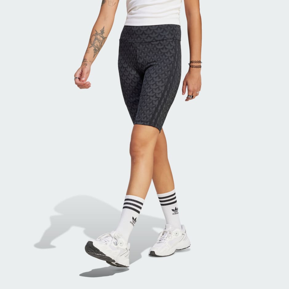 Clothing - Trefoil Monogram Biker Shorts - Black | adidas South Africa
