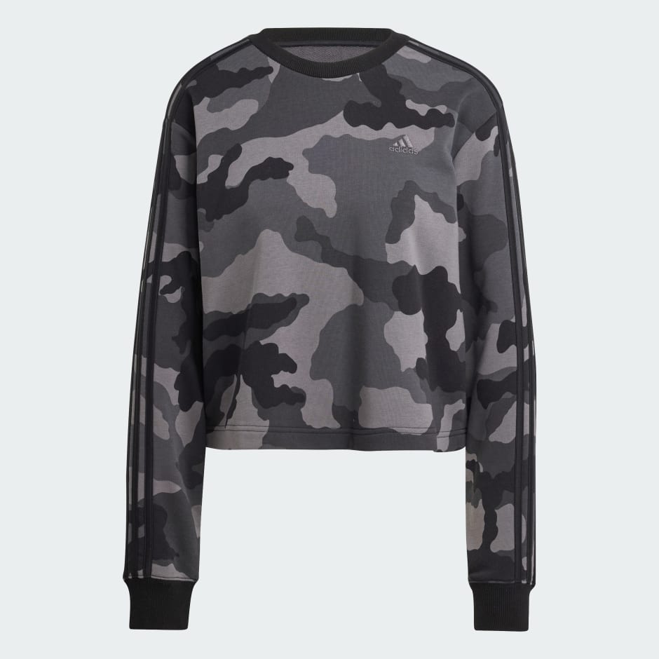 Essentials 3-Stripes Camo-Print Cropped Sweatshirt