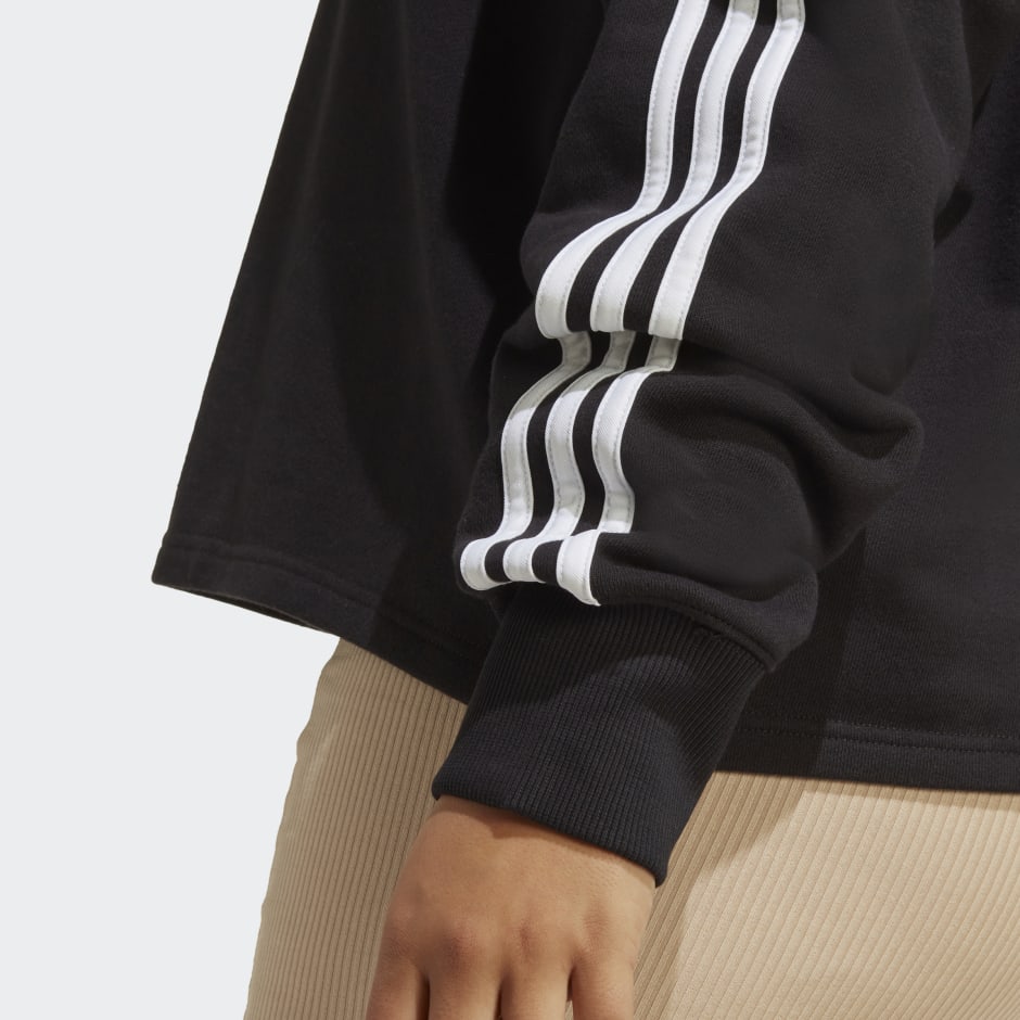 كنزة قصيرة Essentials 3-Stripes French Terry (قياس كبير)