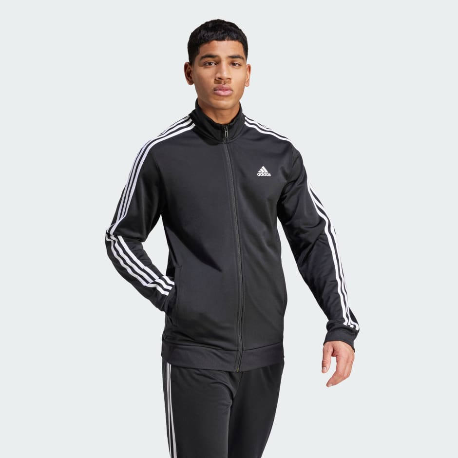 adidas Essentials Warm-Up 3-Stripes Track Jacket - Black | adidas UAE