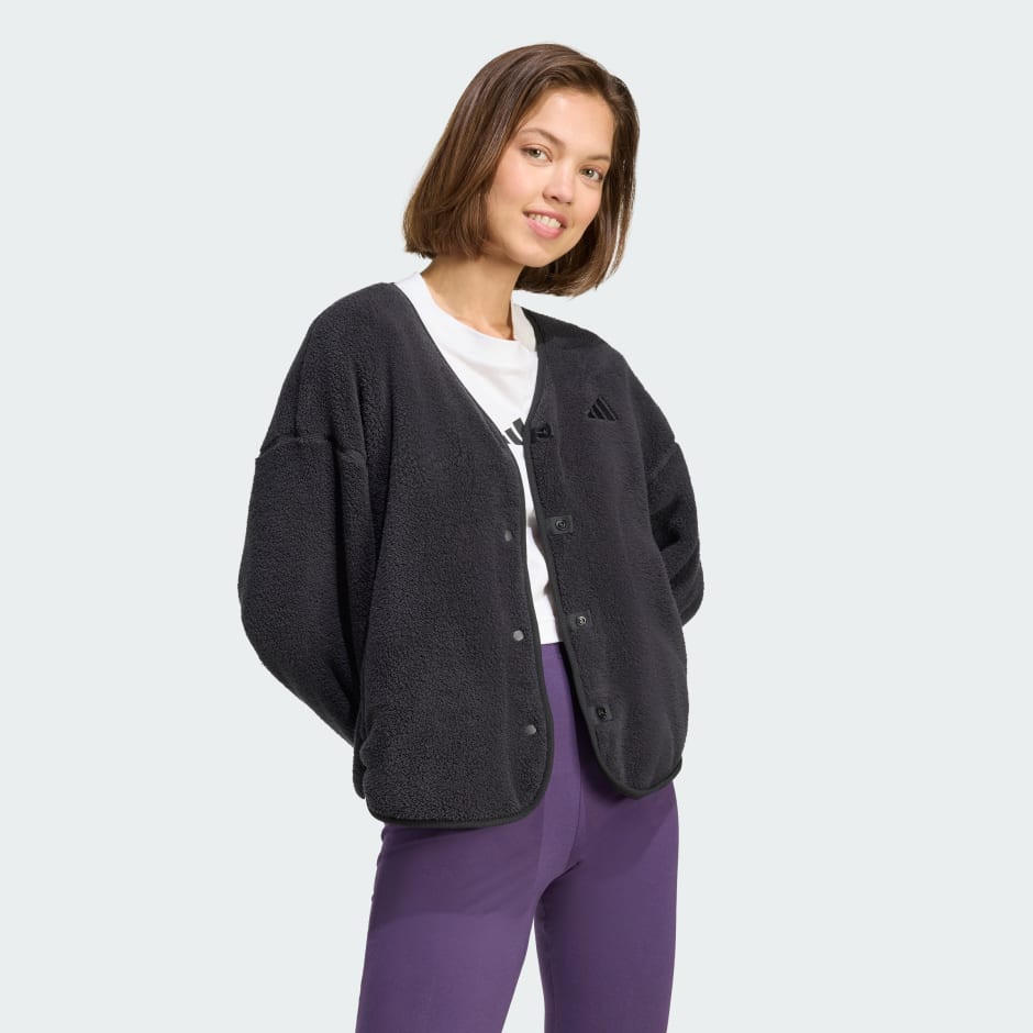 Cardigan din fleece Future Icons cu 3 dungi