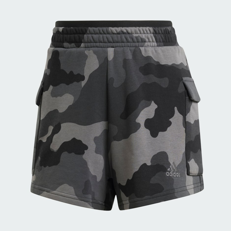 Essentials 3-Stripes Camo-Print Cargo Shorts