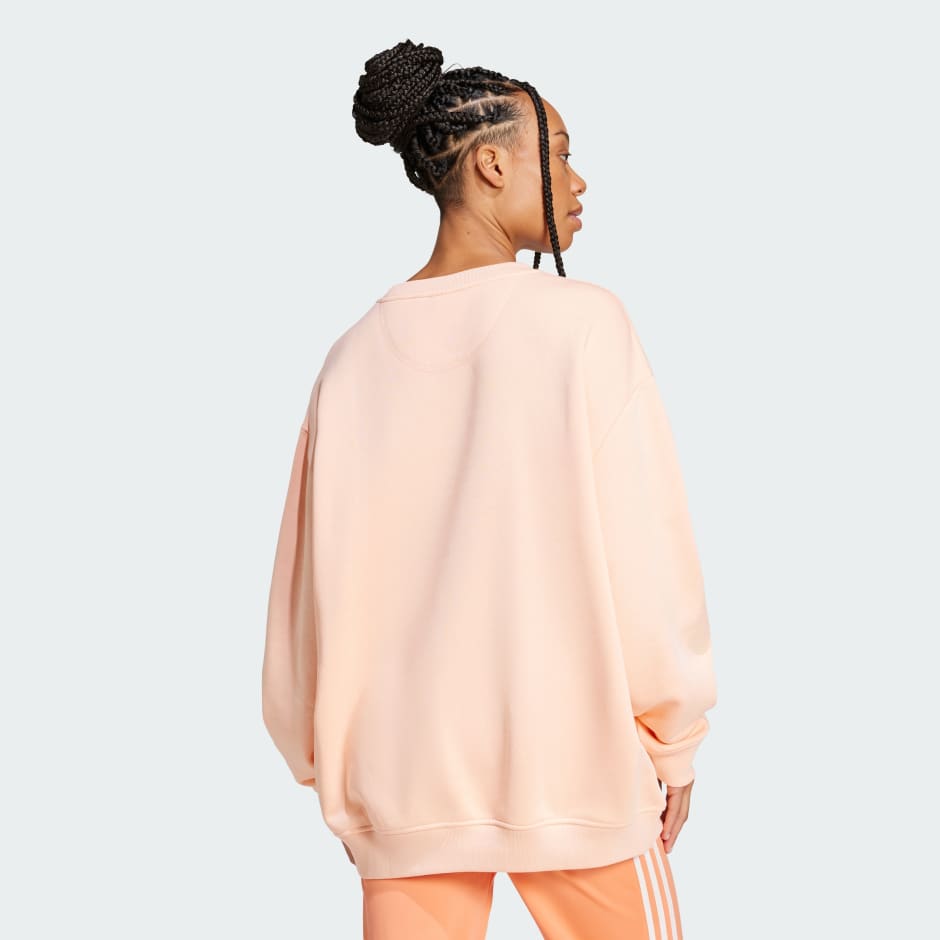 Essentials Fleece Long Oversized Crew Sweatshirt Pink adidas
