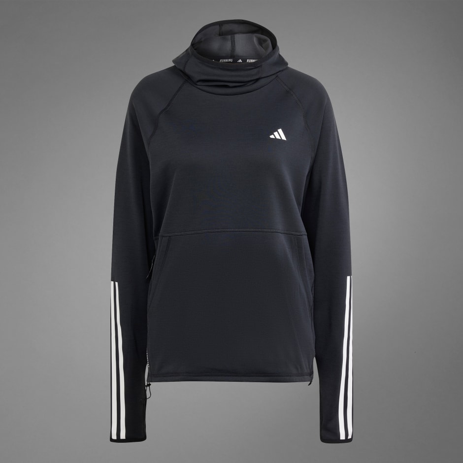 Women s Clothing Own the Run 3 Stripes Hoodie Black adidas Egypt