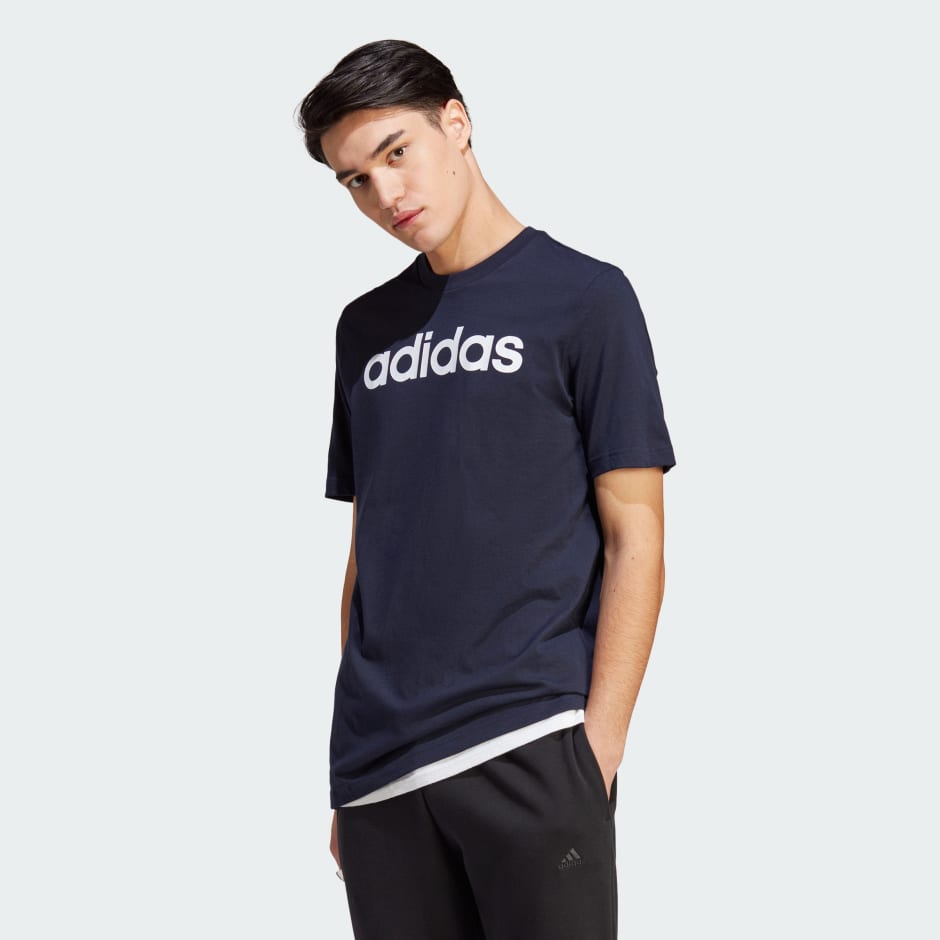 Tricou Essentials cu logo brodat liniar din tricot simplu