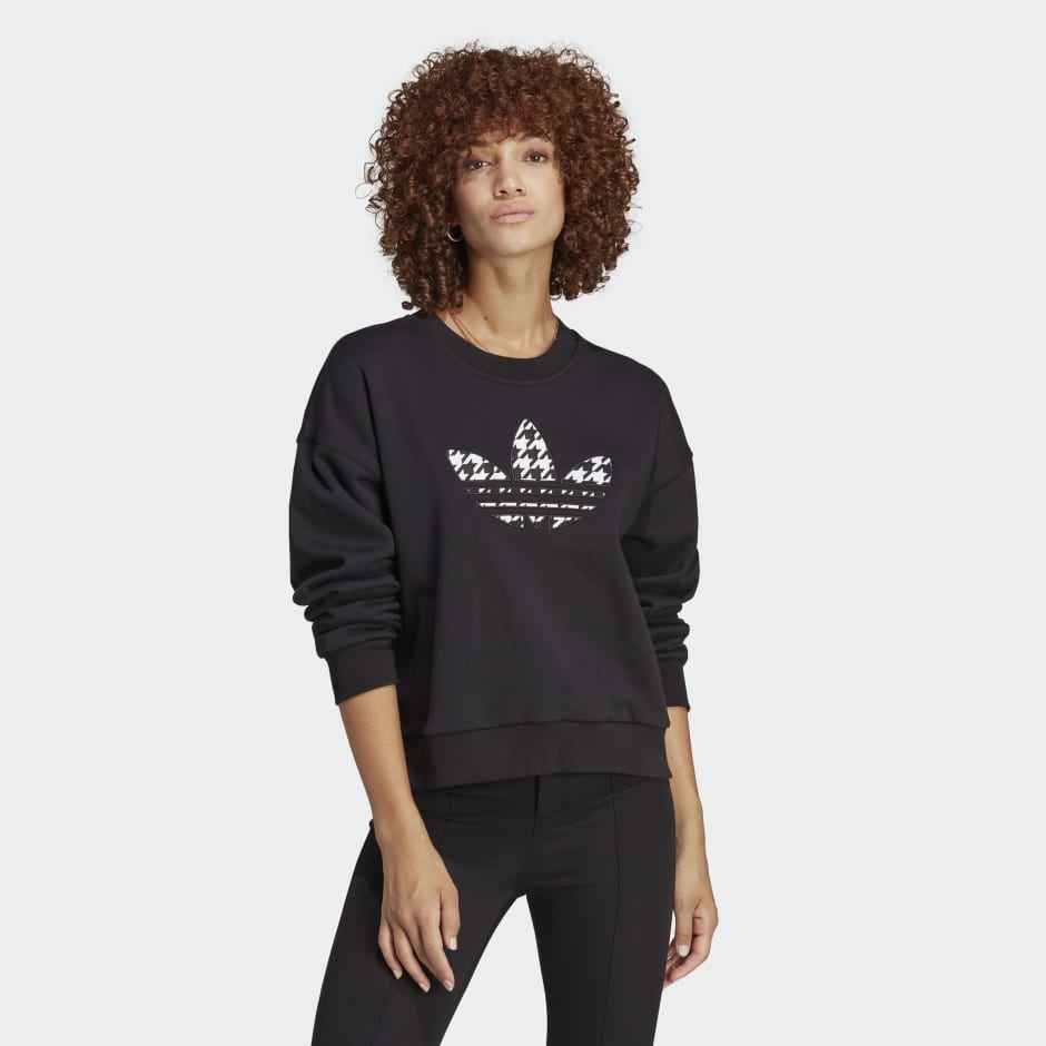 adidas Houndstooth Trefoil Infill Graphic Long Sleeve Sweatshirt - Black |  adidas GH