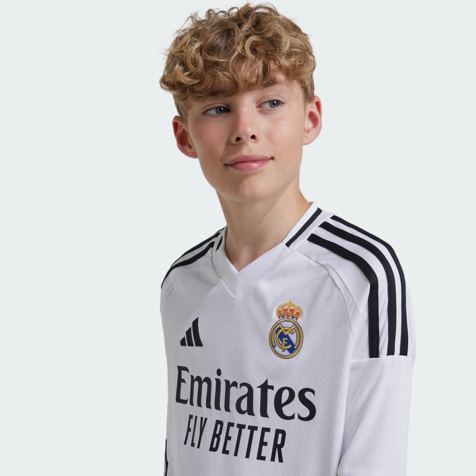 Tricou Real Madrid 24/25 cu mânecă lungă, pentru meciurile la domiciliu, juniori